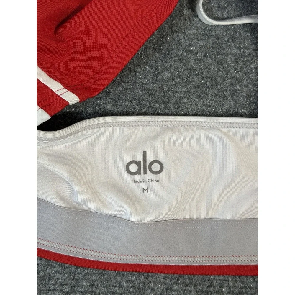 Alo Yoga Airlift Car Club Bra Red White Colorblock Crop Sports Bra Women's M